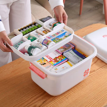 Višeslojna prijenosna plastična kutija za lijekove za kućnu upotrebu i prvu pomoć