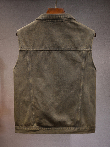 Férfi denim mellény lazított szabású, patch zsebekkel, négy évszakos viselet