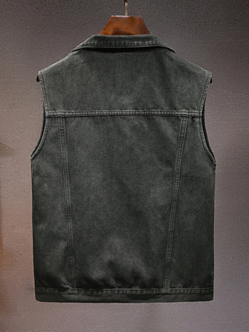 Férfi denim mellény lazított szabású, patch zsebekkel, négy évszakos viselet
