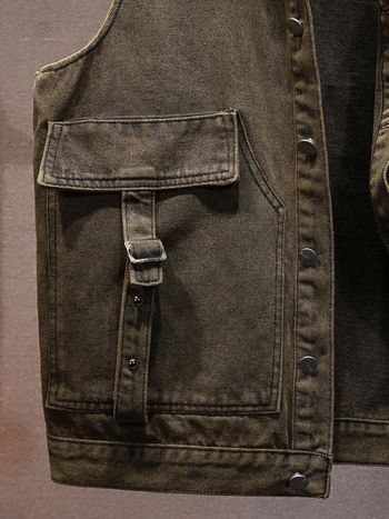 Férfi denim mellény lazított szabású, patch zsebekkel, négy évszakos viselet