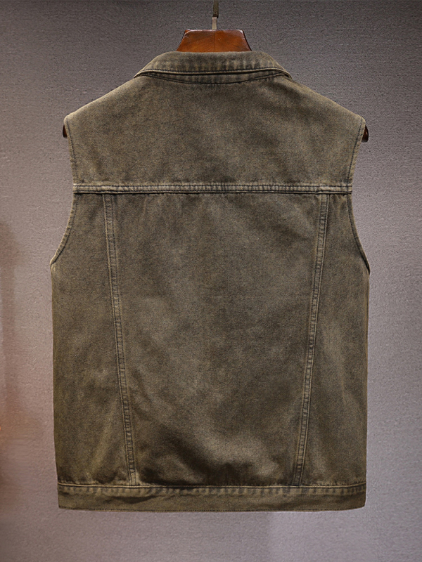 Férfi denim mellény lazított szabású, patch zsebekkel, négy évszakos viselet