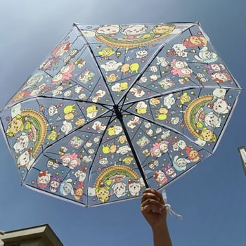 Usaki umbrelă transparentă pliabilă, deschidere automată, mâner lung – pentru bărbați, femei, studenți și copii, design drăguț