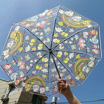 Usaki umbrelă transparentă pliabilă, deschidere automată, mâner lung – pentru bărbați, femei, studenți și copii, design drăguț
