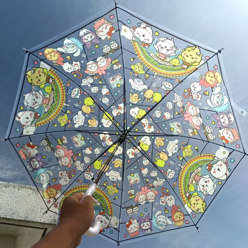 Usaki umbrelă transparentă pliabilă, deschidere automată, mâner lung – pentru bărbați, femei, studenți și copii, design drăguț