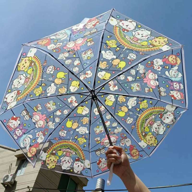 Usaki umbrelă transparentă pliabilă, deschidere automată, mâner lung – pentru bărbați, femei, studenți și copii, design drăguț