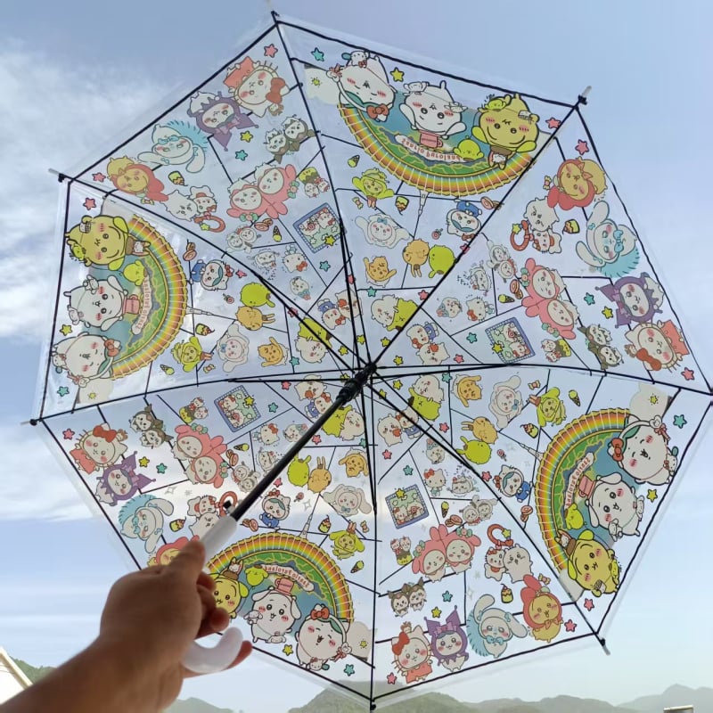 Usaki umbrelă transparentă pliabilă, deschidere automată, mâner lung – pentru bărbați, femei, studenți și copii, design drăguț
