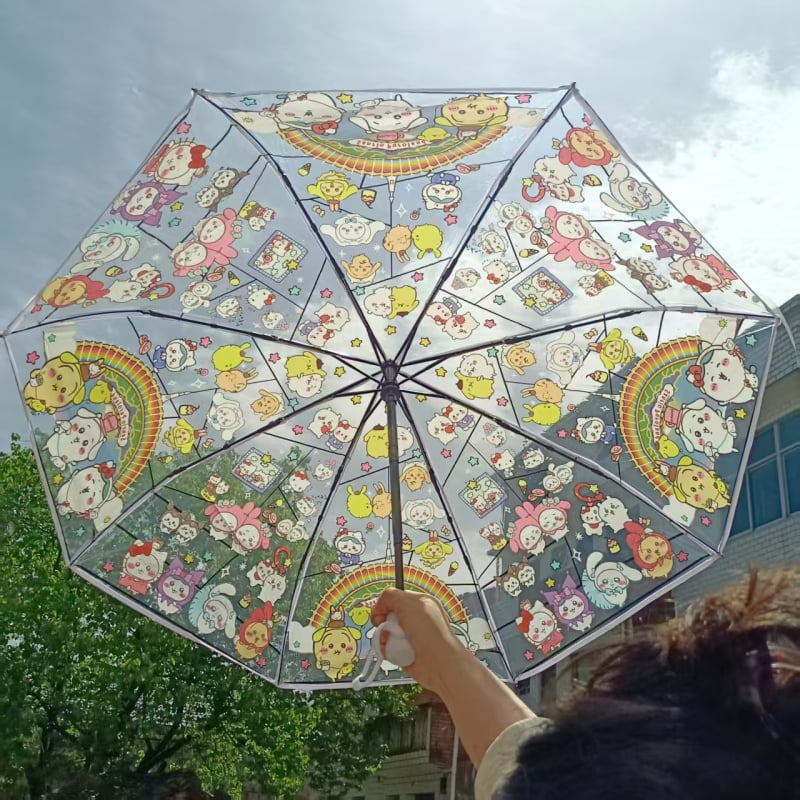 Usaki umbrelă transparentă pliabilă, deschidere automată, mâner lung – pentru bărbați, femei, studenți și copii, design drăguț