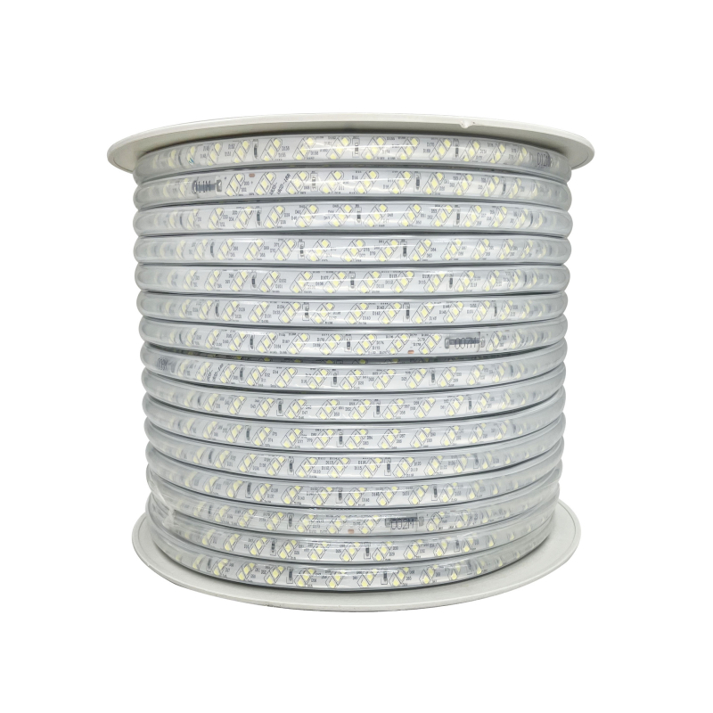 Vanjska vodootporna LED traka 220 V, jednobojna, 100 m, 15 W, 320 LED (3528), 120° kut snopa, CRI 75, 50 000 h, mogućnost prilagodbe.