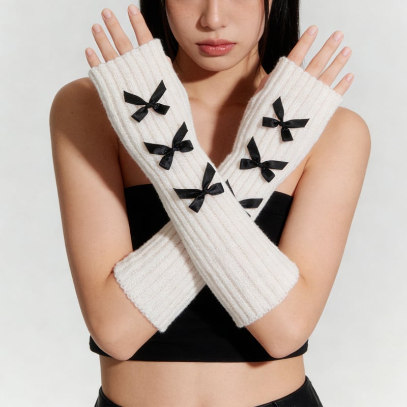 Pletene rukavne narukvice s mašnicom za žene, slatko za jesen-zimu, kratke rukave