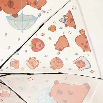 Umbrelă transparentă cu desen animat, 21 inch, manuală, pliabilă, design capibara, ramă cu 8 spițe