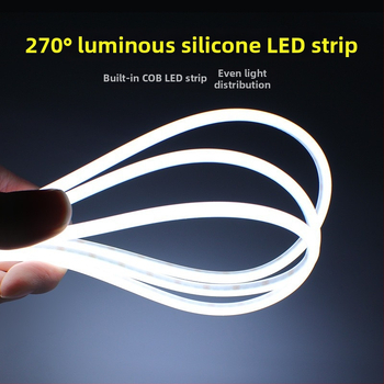 Vlastný COB LED pás s 270° vyžarovaním, D-tvar Silikónový pružný pás pre skrinky a kúpeľňu, vodeodolný a proti zahmlievaniu, 12V, 1000 mm, 480 LED, teplá biela, stmievateľný
