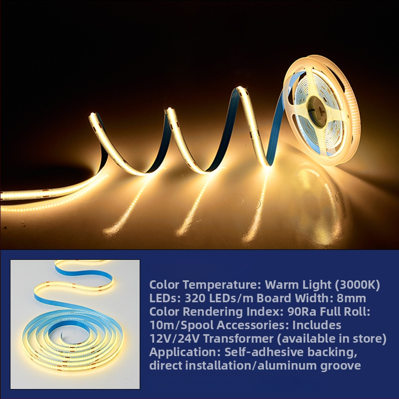 Niskonaponska COB LED traka, 12V/24V, samoljepljiva silikonska linearna rasvjeta za unutarnje osvjetljenje dnevnog boravka