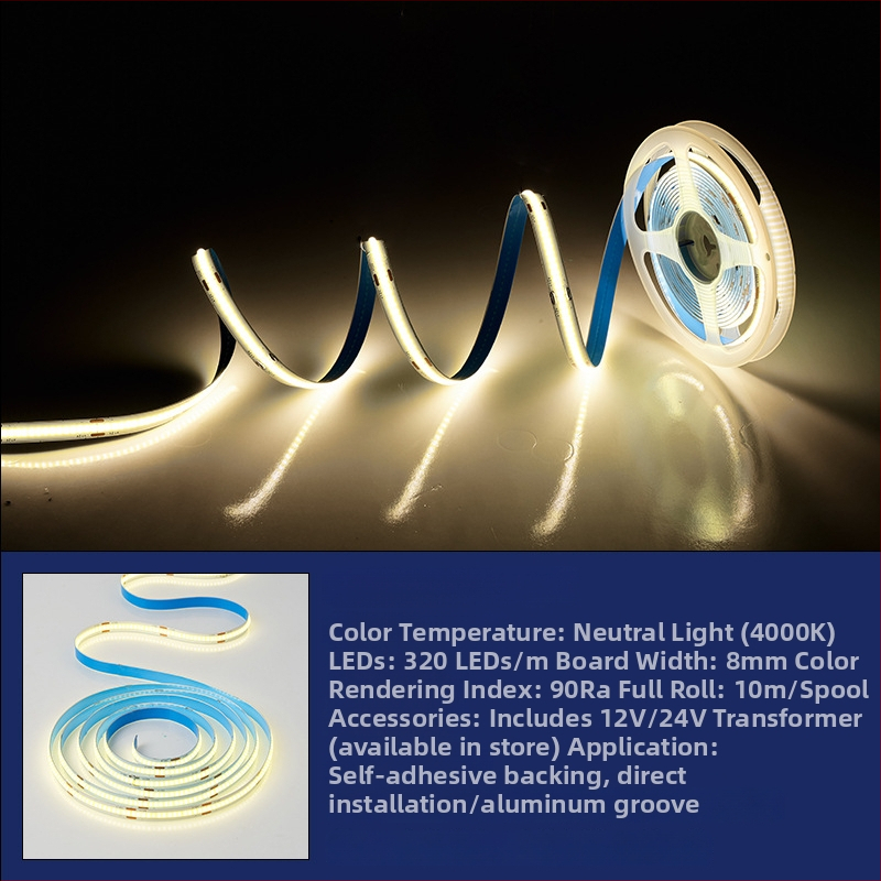 Niskonaponska COB LED traka, 12V/24V, samoljepljiva silikonska linearna rasvjeta za unutarnje osvjetljenje dnevnog boravka
