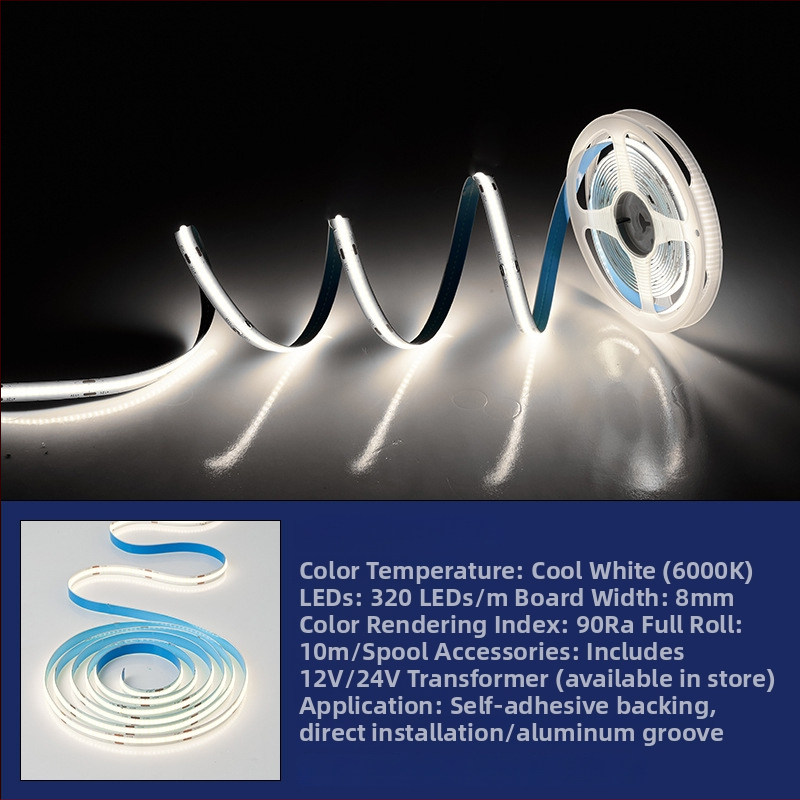Niskonaponska COB LED traka, 12V/24V, samoljepljiva silikonska linearna rasvjeta za unutarnje osvjetljenje dnevnog boravka