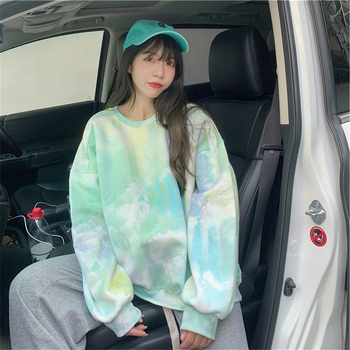 Ženski pulover s flisom i tie-dye uzorkom, širok kroj, okrugli izrez, dugi rukavi, jesen-zima 2023