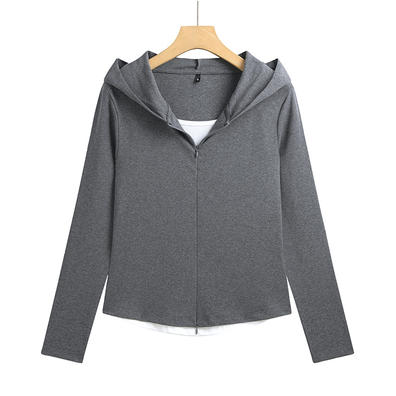 Hoodie s blokovima boja, dugi rukavi, uski kroj, jednobojni osnovni top s iluzijom dvostrukog sloja