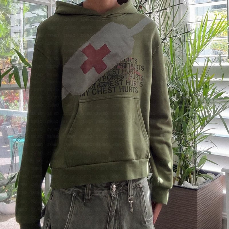 Harajuku High Street Retro Bandage 3D ispis, pulover s kapuljom i džepom – ženska odjeća, streetwear
