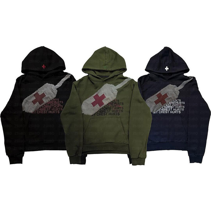 Harajuku High Street Retro Bandage 3D ispis, pulover s kapuljom i džepom – ženska odjeća, streetwear