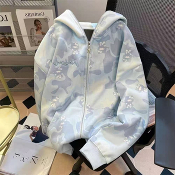 Ženski oversize hoodie cardigan s kapuljom i zipom, za proljeće i jesen, casual stil japansko-korejski leisure, materijal sličan pamuku