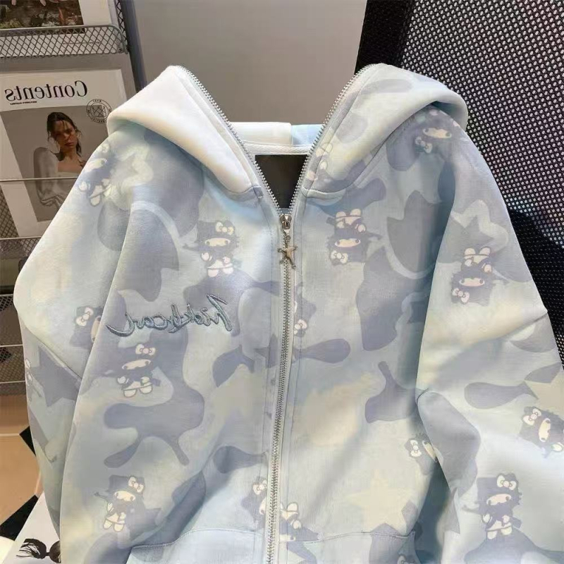 Ženski oversize hoodie cardigan s kapuljom i zipom, za proljeće i jesen, casual stil japansko-korejski leisure, materijal sličan pamuku