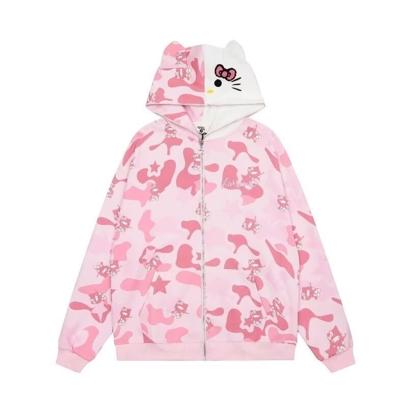 Ženski oversize hoodie cardigan s kapuljom i zipom, za proljeće i jesen, casual stil japansko-korejski leisure, materijal sličan pamuku
