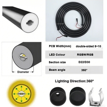 DMX 24V Crna RGBW LED Silikonska Cijev Neon Svjetlo, Fleksibilno, 360°