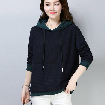 Ženski hoodie s kapuljom, šavovi u bojama blokova, ležerni kroj, dugi rukavi, korejski stil