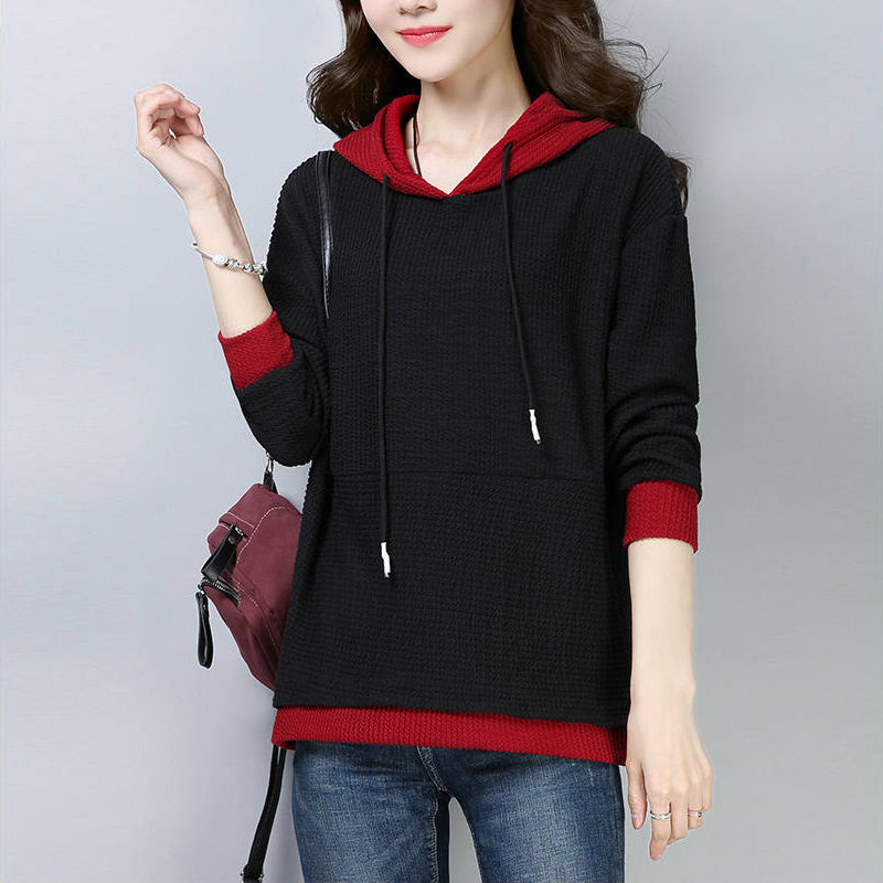 Ženski hoodie s kapuljom, šavovi u bojama blokova, ležerni kroj, dugi rukavi, korejski stil
