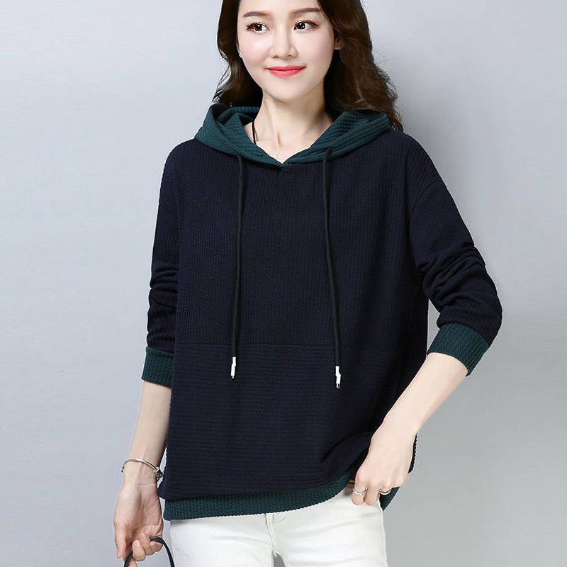 Ženski hoodie s kapuljom, šavovi u bojama blokova, ležerni kroj, dugi rukavi, korejski stil