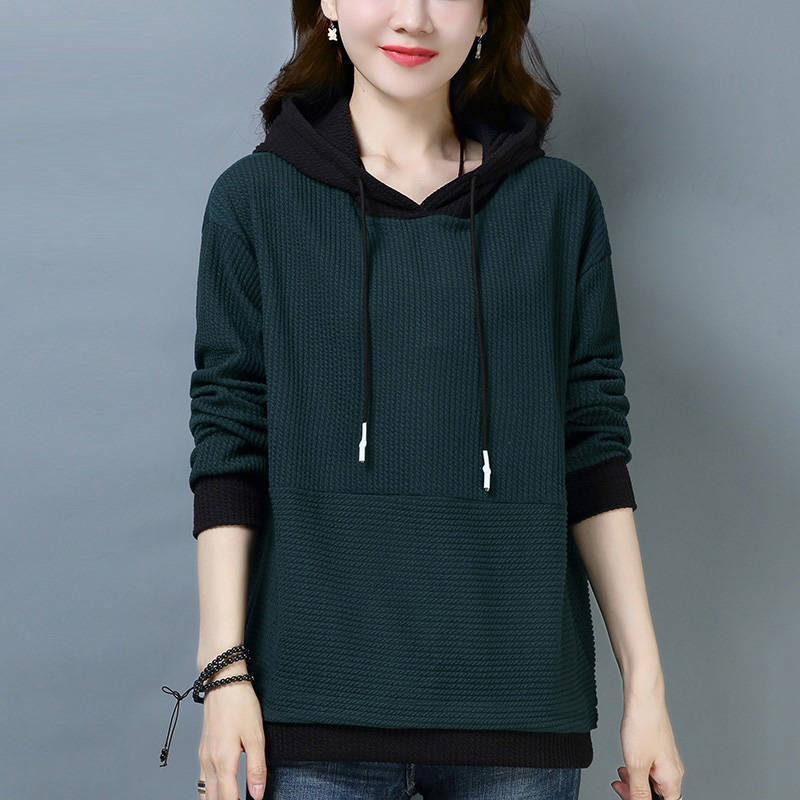 Ženski hoodie s kapuljom, šavovi u bojama blokova, ležerni kroj, dugi rukavi, korejski stil