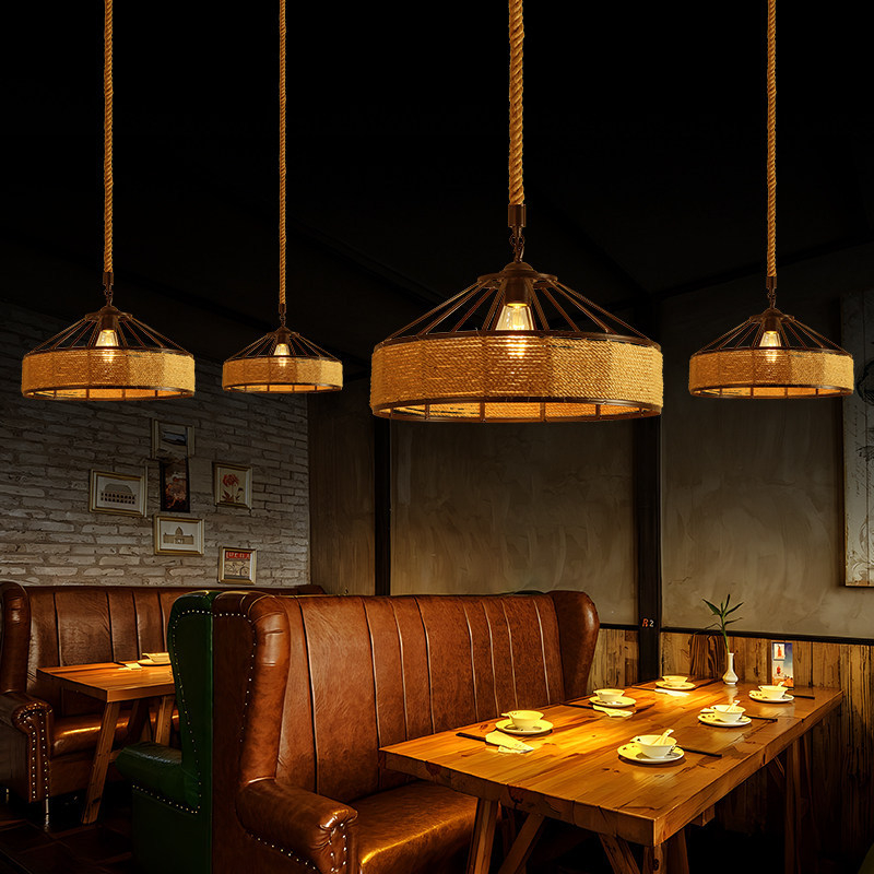 Ručno izrađen retro luster od konopne užadi za restorane, hotele, štandove s hranom i kafiće — nostalgijski abažur lampe
