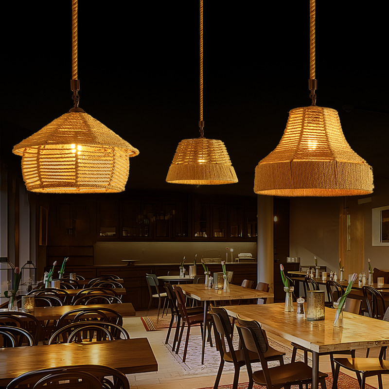 Ručno izrađen retro luster od konopne užadi za restorane, hotele, štandove s hranom i kafiće — nostalgijski abažur lampe