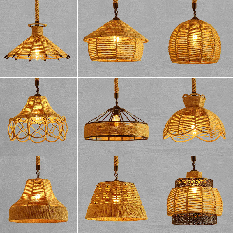 Ručno izrađen retro luster od konopne užadi za restorane, hotele, štandove s hranom i kafiće — nostalgijski abažur lampe