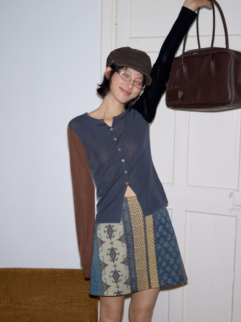 Unity Mode Dopamine Tencel Színblokkolt Kardigán, Kötött Női Hosszú Ujjú Felső, 260025