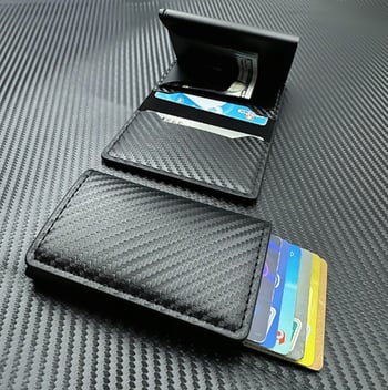 Ανδρικό πορτοφόλι RFID με εμφάνιση ανθρακονημάτων, προστασία από κλοπή, πολλαπλά διαμερίσματα για κάρτες