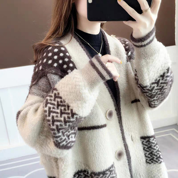 Ženski pleteni kardigan od mink velvet, labav kroj, proljeće-jesensko nošenje