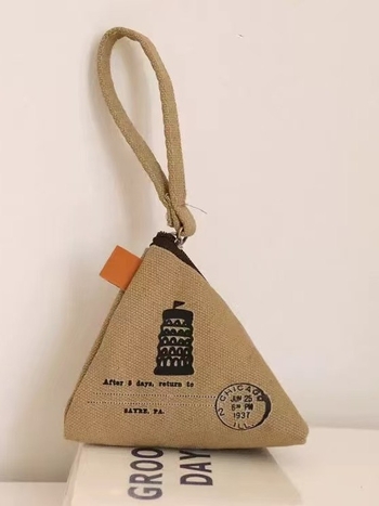 Toranj oblika platneni novčanik za kovanice s retro geometrijskim uzorkom, kompaktni mini pretinac za novčiće i ključeve