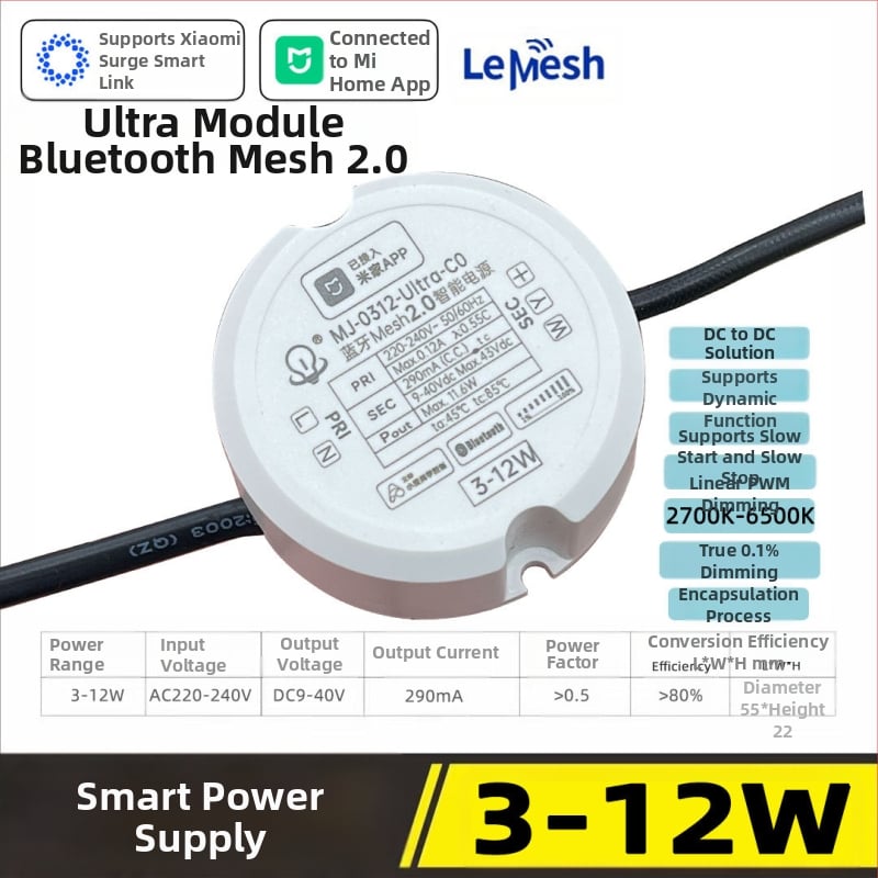 Bluetooth Mesh 2.0 kruhový inteligentný napájací ovládač, pripojený k Mi Home, určený pre povrchové downlight a lampy Sunset