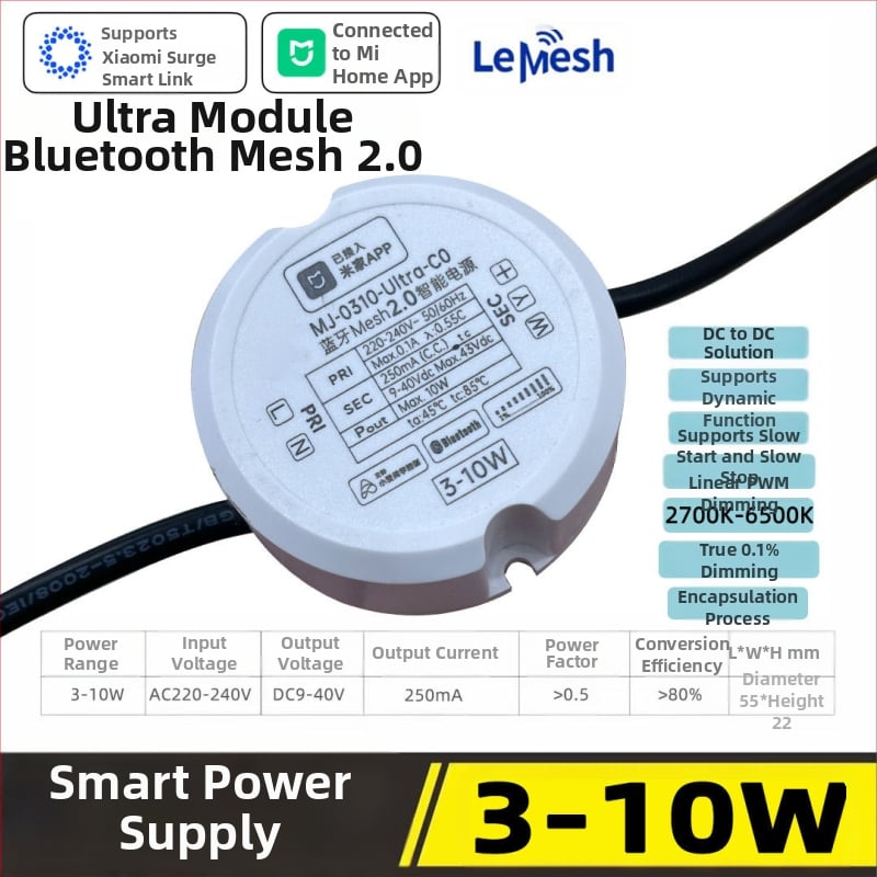 Bluetooth Mesh 2.0 kruhový inteligentný napájací ovládač, pripojený k Mi Home, určený pre povrchové downlight a lampy Sunset