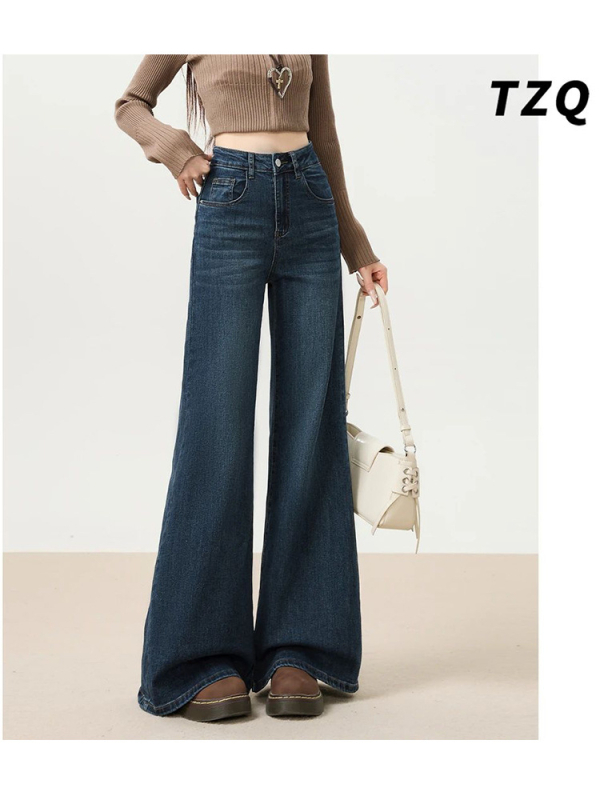 Ženske traperice s visokim strukom i blagim širim krojevom nogu, denim, 2026 novi model za proljeće i jesen