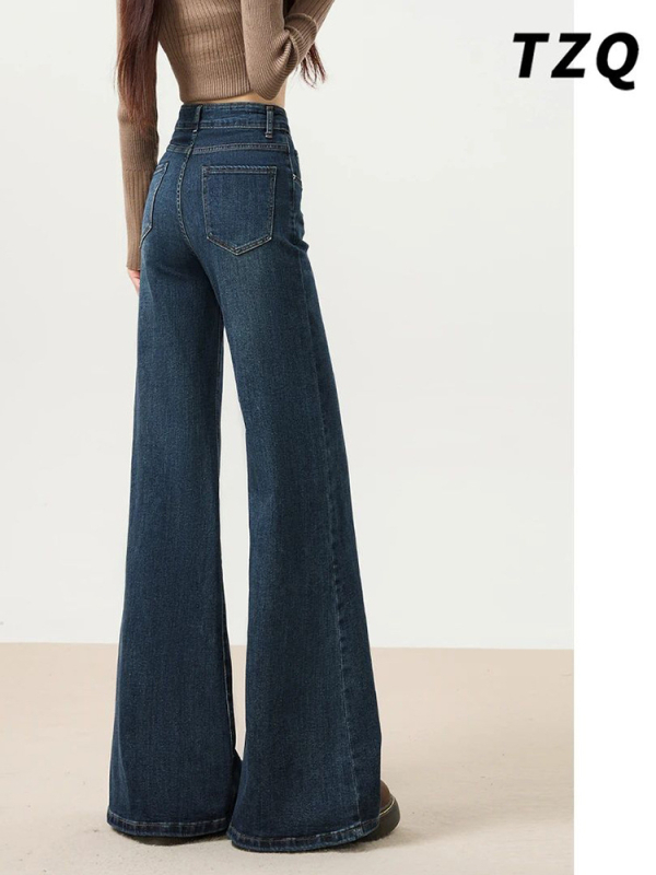 Ženske traperice s visokim strukom i blagim širim krojevom nogu, denim, 2026 novi model za proljeće i jesen