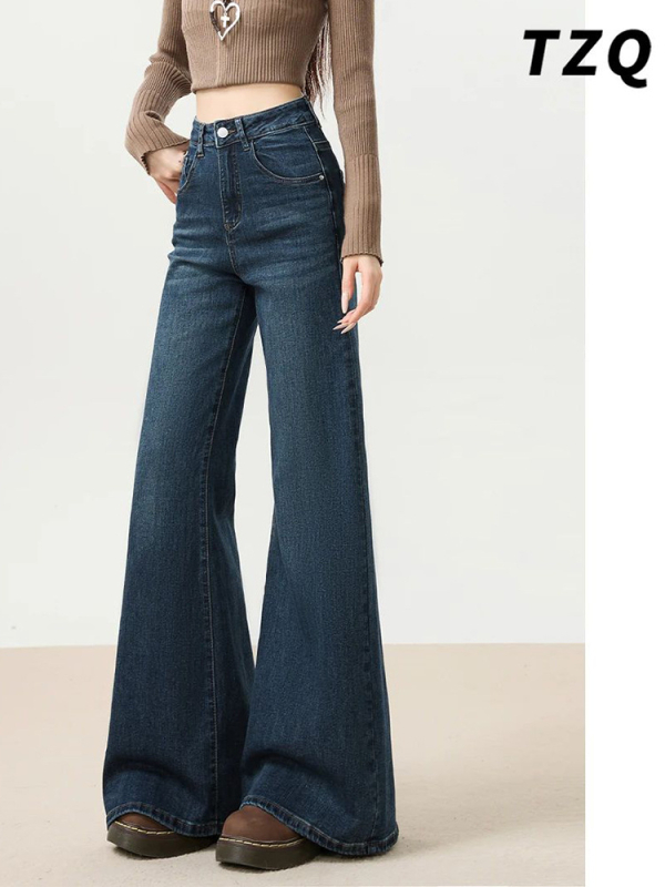 Ženske traperice s visokim strukom i blagim širim krojevom nogu, denim, 2026 novi model za proljeće i jesen