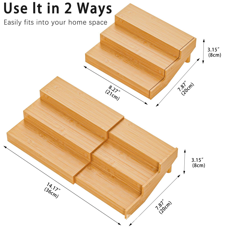 Drveni troetažni stalak za začine s izvlačnim staklenkama