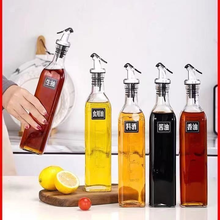 Set staklenih boca za umake i ulje, kvadratne boce 500 ml, nepropusne, za sojin sos, ocat, sezamovo ulje i kuhinjsko ulje