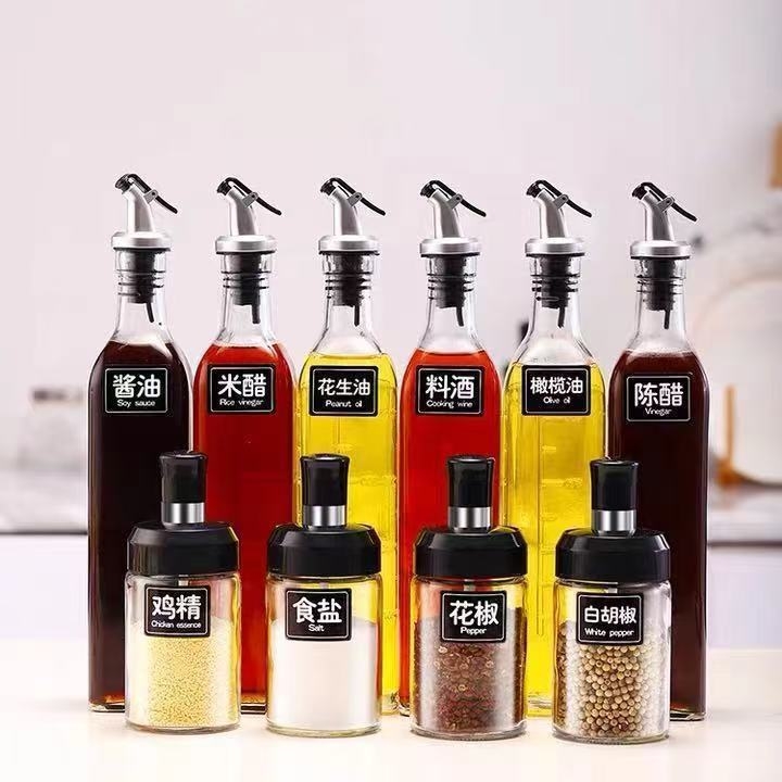 Set staklenih boca za umake i ulje, kvadratne boce 500 ml, nepropusne, za sojin sos, ocat, sezamovo ulje i kuhinjsko ulje