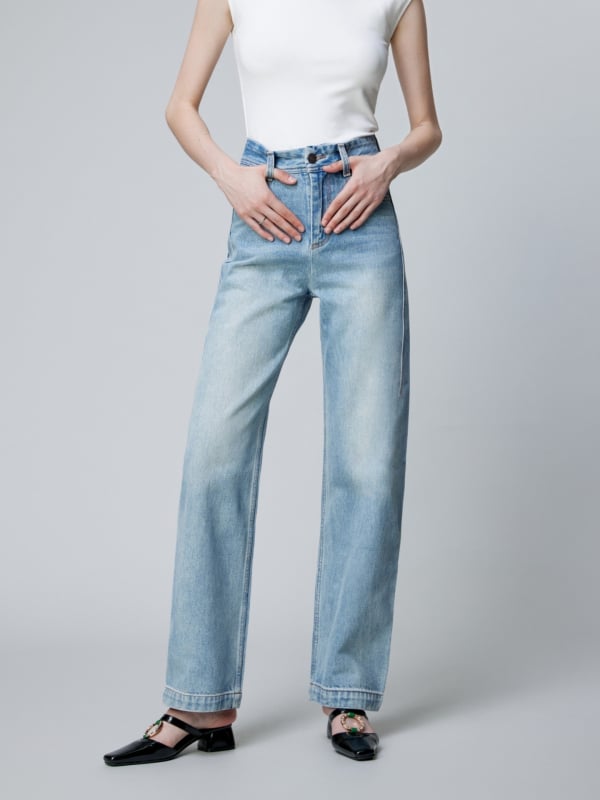 Visokokvalitetne ženske traperice za proljeće 2026., luksuzna tekstura, premium denim, laskava silueta, tri boje, visok struk, straight kroj