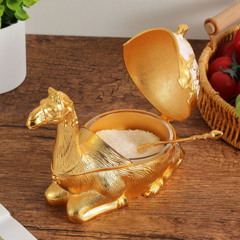 Camel posuda za začine s reljefnim preklopnim poklopcem i žličicom, kuhinjska posuda za bijeli šećer, nordijski stil