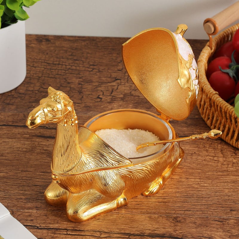 Camel posuda za začine s reljefnim preklopnim poklopcem i žličicom, kuhinjska posuda za bijeli šećer, nordijski stil