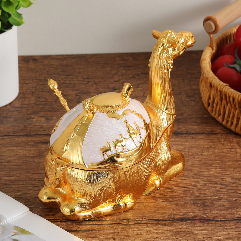 Camel posuda za začine s reljefnim preklopnim poklopcem i žličicom, kuhinjska posuda za bijeli šećer, nordijski stil