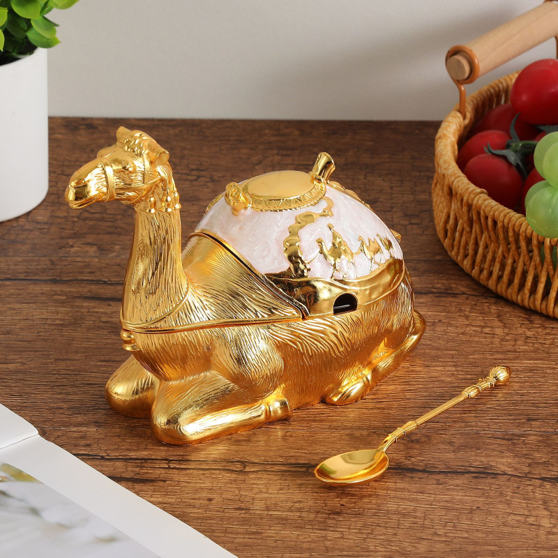 Camel posuda za začine s reljefnim preklopnim poklopcem i žličicom, kuhinjska posuda za bijeli šećer, nordijski stil